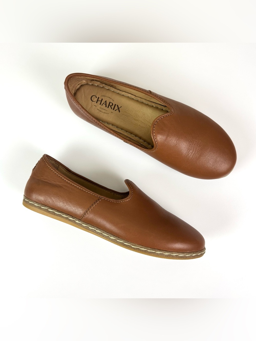 Charix Cognac Brown Leather Slip-On Loafer Flats Size 38 / US 8